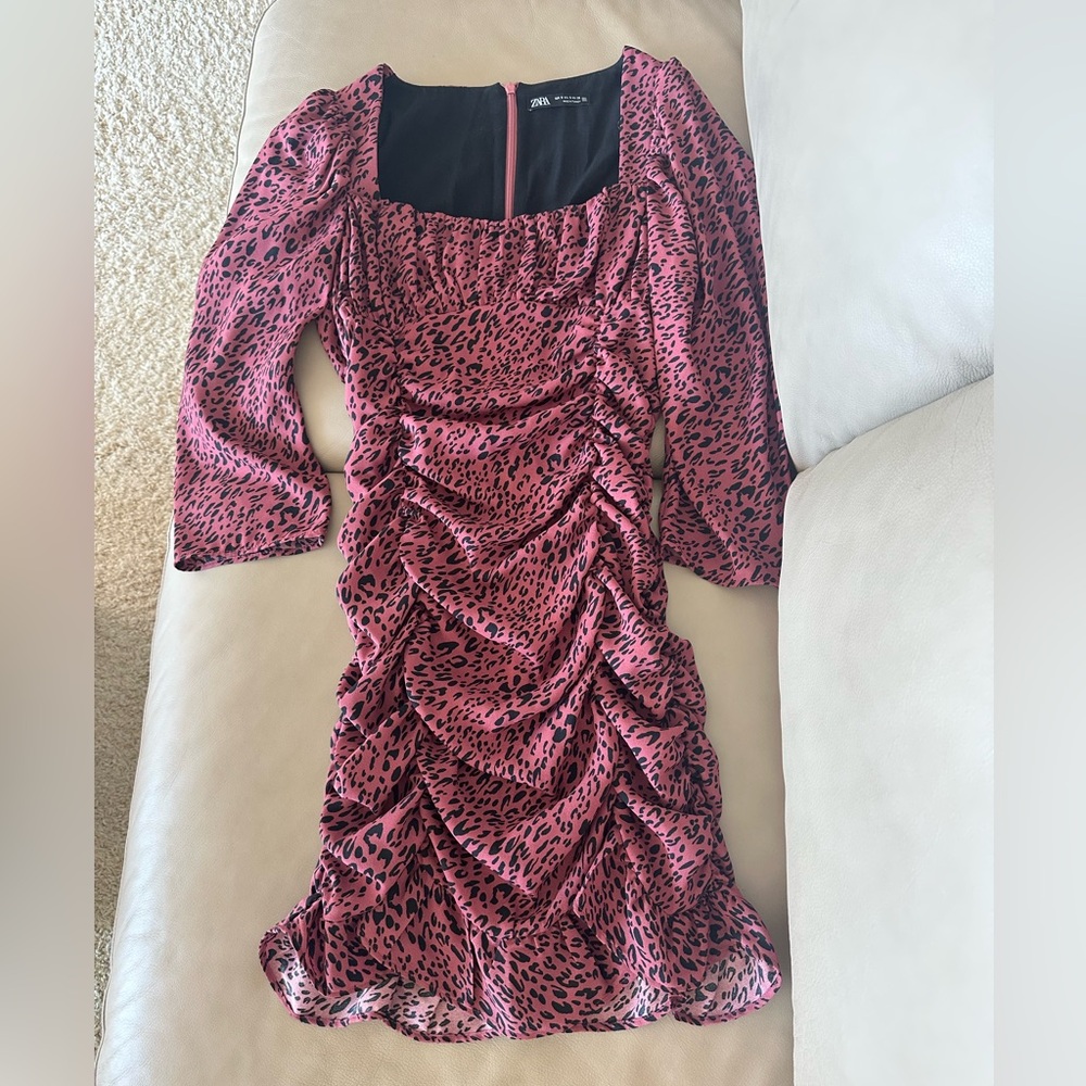 Zara Pink Ruched Sequin Cocktail Dress